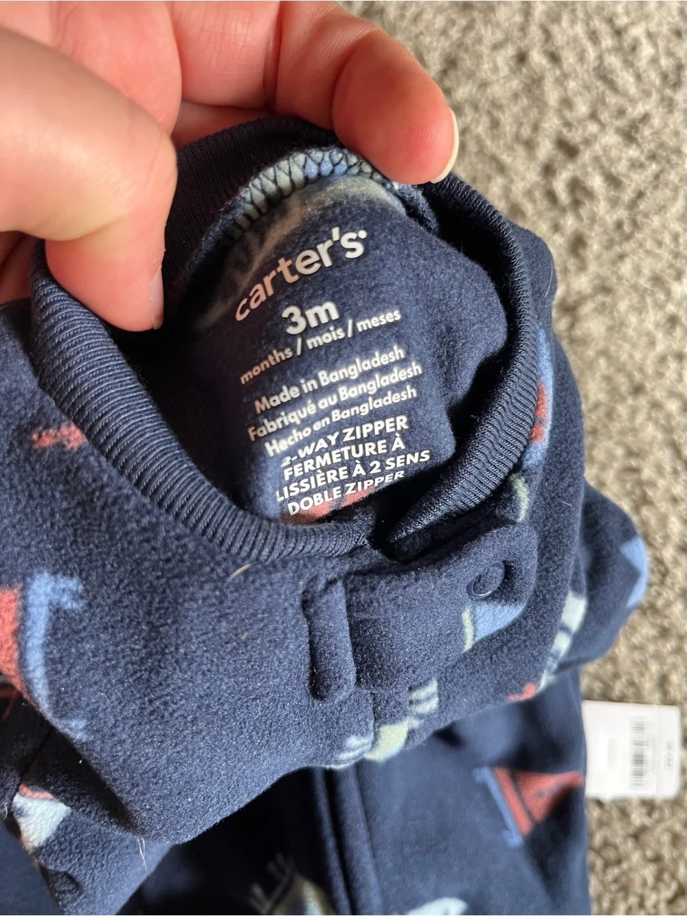 NEW Carter’s footies fleece navy blue pjs zip up sleeper 3M sports boys